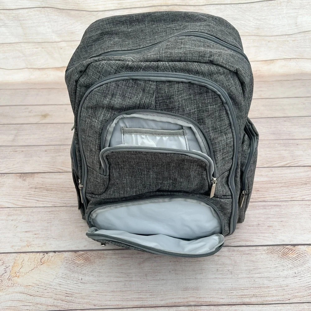 Large Diaper Bag Backpack 3 in 1 Expandable Baby Changing Station Travel Gray